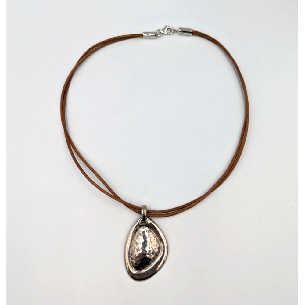 Silpada Hammered Sterling Silver Pendant Asymmetrical 925 Leather Two Stand Cord